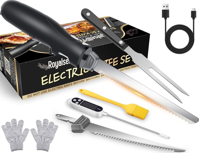Royalsellpro Cordless Rechargeable Electric Knife Easy Slice and Assemble with Storage Case, Wireless Serrated Edge Blades Slicer Set with Ergonomic Handle and Safety Lock for Turkey, Meat, Sourdough, Ribs, Fillet and Foam - Image 1